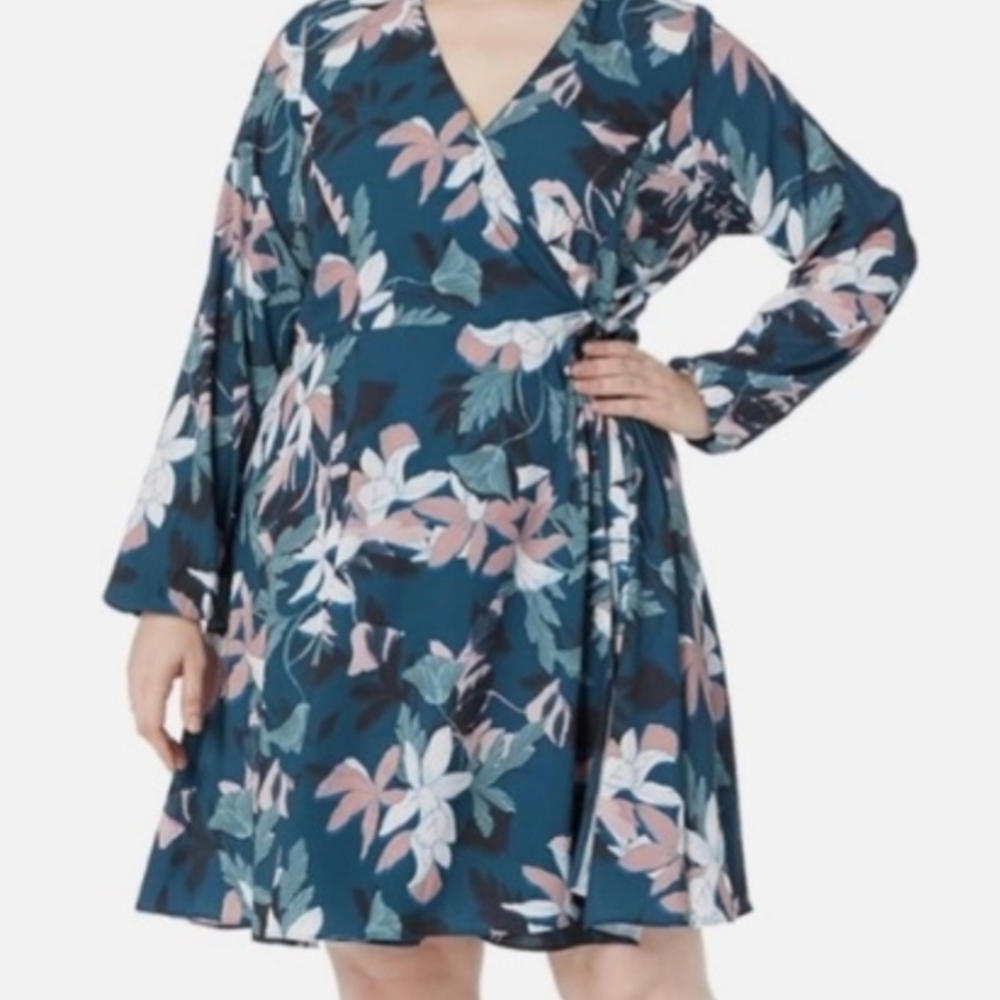City Chic Luna Dress | Women's Size 20 | Teal w/Mauve & Rose | Highly Flattering - Picture 12 of 12